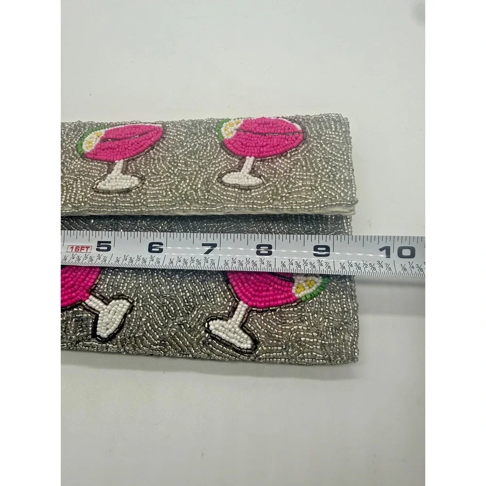 Rachel Zoe Clutch Bag Womens Small Silver Beaded Cocktail‎ Glasses Chain Strap
